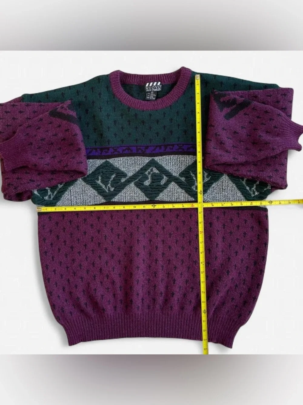 Vintage Nuovo New Forces Retro 80s 90s Acrylic Wool Golf Sweater Maroon Green